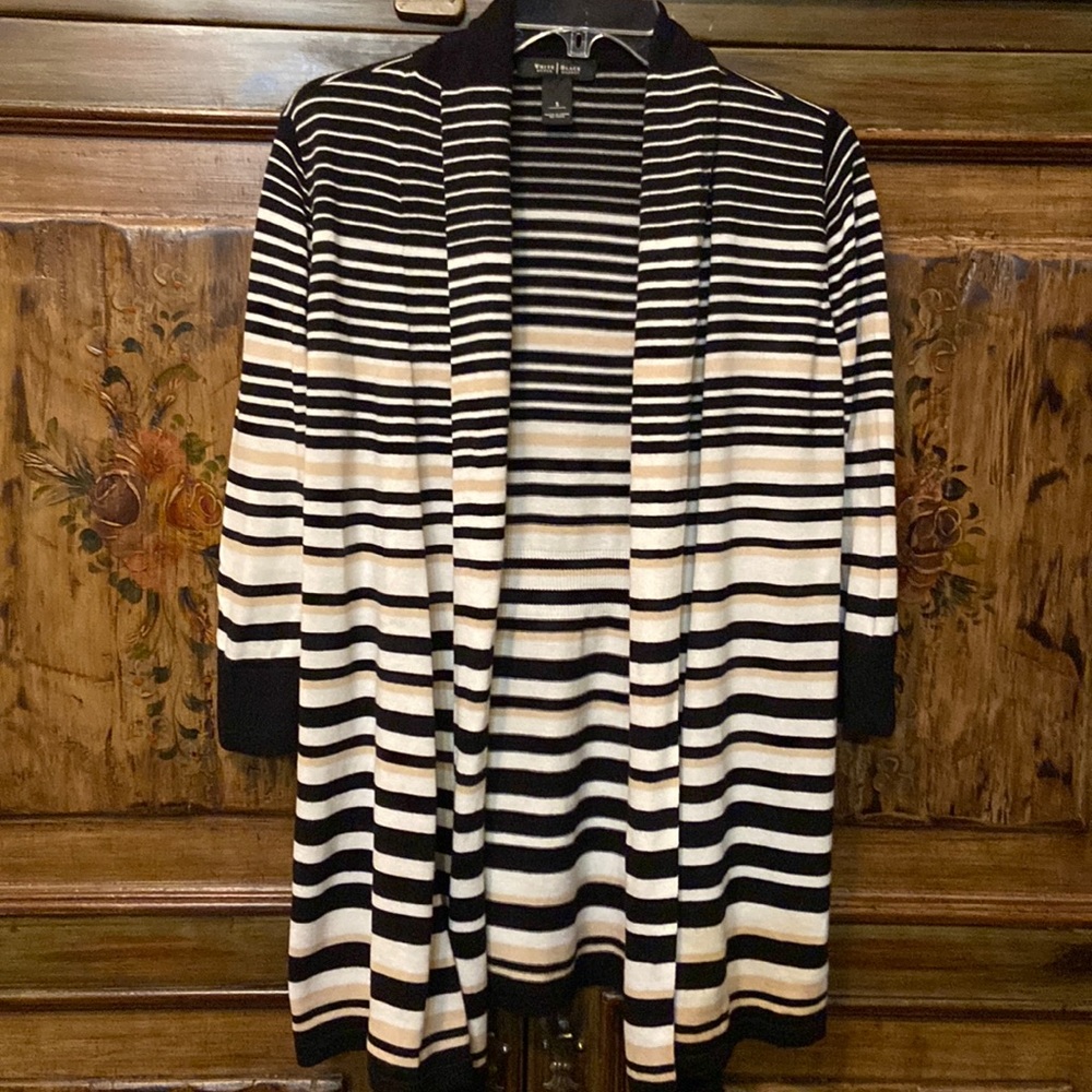 WHBM Black Tan and White Striped Sweater